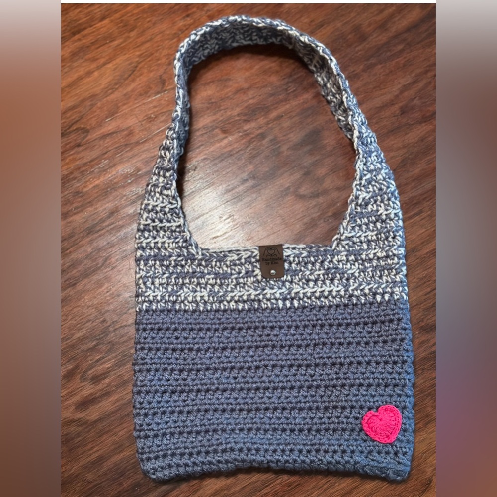 Handmade Crochet purse in Blue and Cream